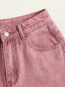 Summer Rolled-Up High-Waisted Denim Shorts - 薑色 - 查看 5