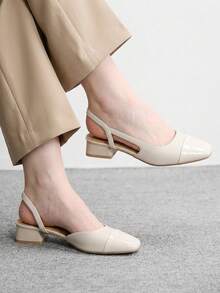 CUCCOO BIZCHIC Women's Pointed Toe Block Heel Colorblock Pumps, Spring/Summer - Beige - View 4