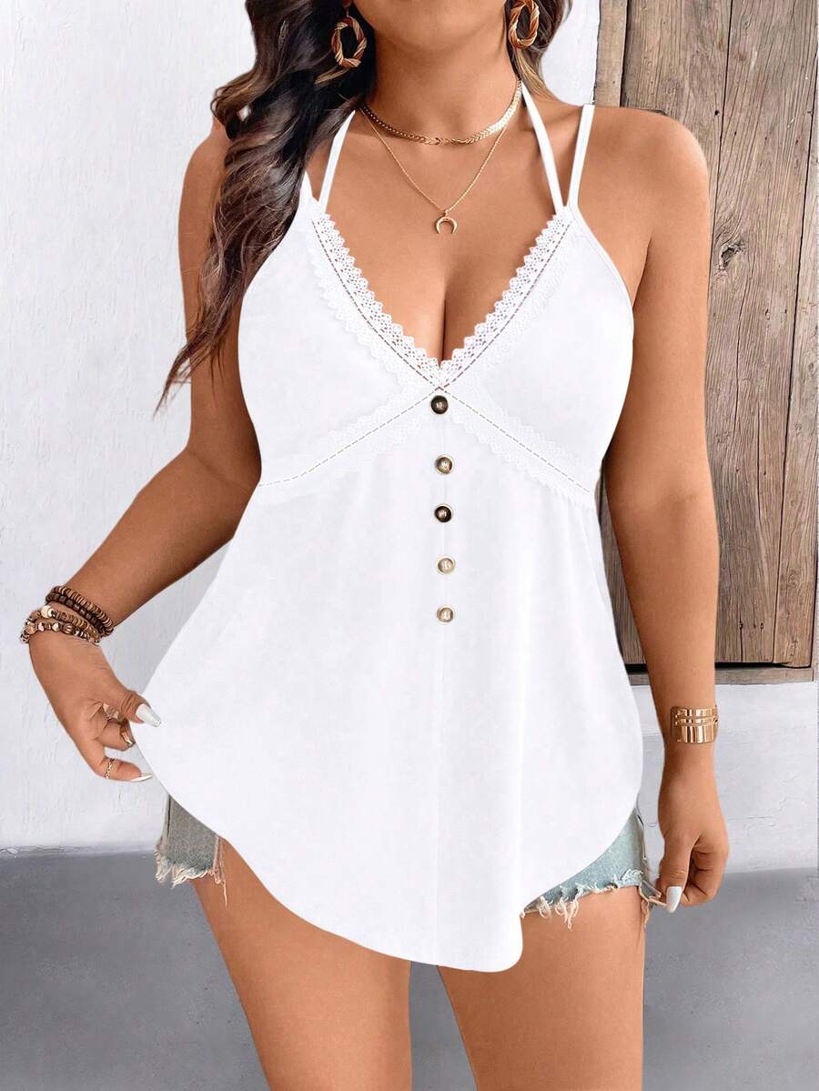 Breezaya Plus Size Casual Solid Color Camisole - White - View 1