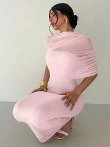 YkhahaFirerie Vestido ajustado con cuello de volantes, cintura plisada y asimétrico en color amarillo sólido elegante y romántico, atuendo para la playa, aeropuerto, vacaciones, maestros, otoño para mujeresYkhaha - Rosa Pálido - Ver 2