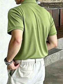 Calvornis Men's Solid Color Ribbed Formal Polo Shirt, Ceremony - Green - View 2