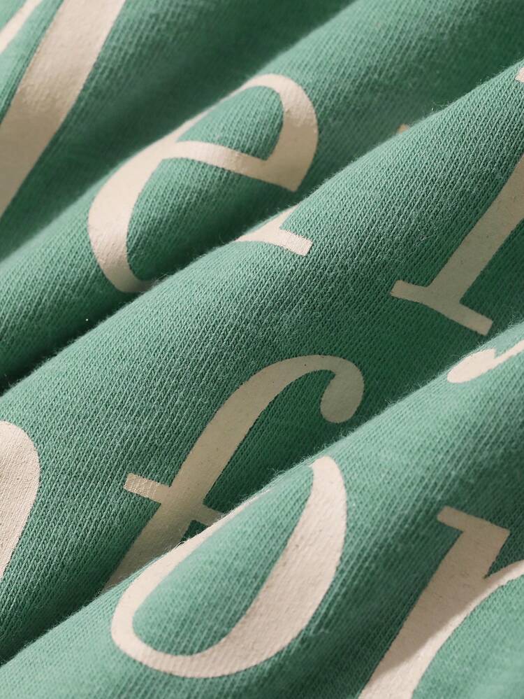Women's Summer Letter Graphic Print Loose T-Shirt Top & Botanical Pattern Cropped Shorts Pajama Set