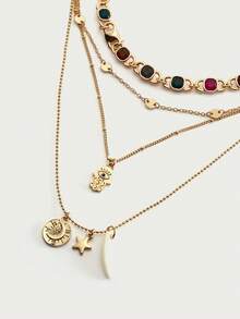 Glisma Retro Elegant Multi-Layer Gold Stacked Devil's Eye & Star And Moon Necklace,Premium/Old Money/Classy,Sexy/Vintage,Summer/Beach/Prom/Party,For Mom/Women/Girl/Mother,Layered/Gemstone/Beaded/Crystals - Gold - View 7