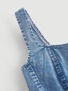 SHEIN MOD Women's Square Neck Asymmetric Hem Sleeveless Denim Top - Light Wash - View 4