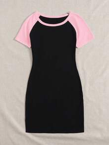 SHEIN EZwear Color Block Sleeve Bodycon Knit Dress - Multicolor - View 4