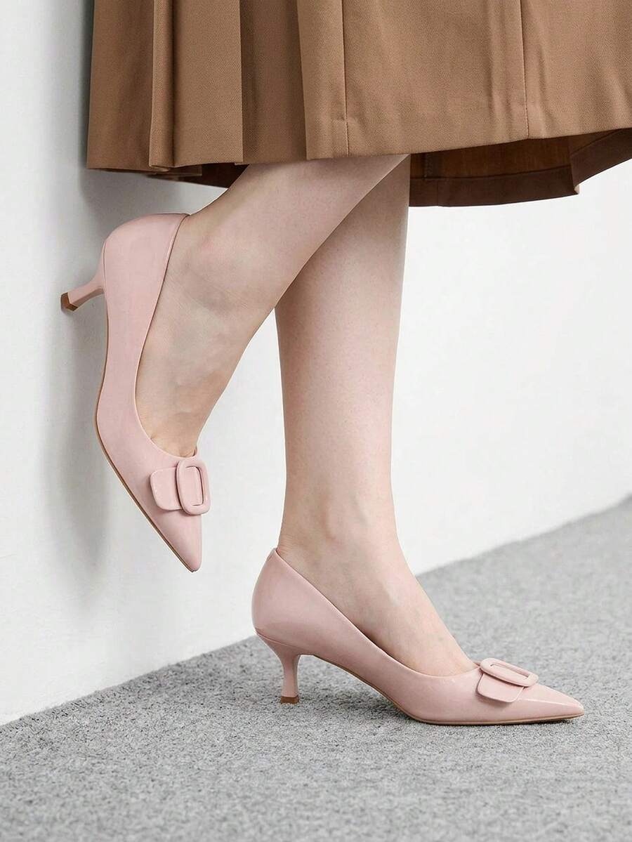 CUCCOO BIZCHIC Buckle Simple And Generous Fashion Versatile Casual Workplace Commuter Women's High Heels Shoes - Pink. - View 1