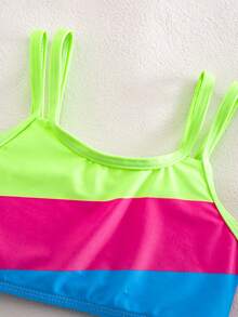 SHEIN Young Girl Colorblock Bikini And Triangle Panty Swimwear Set, Suitable For Summer Vacation And Beach - Multicolor - View 3