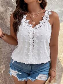 Ceyna Camiseta de tirantes con adornos para mujer de talla grande - Blanco - Ver 1