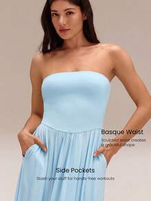 GLOWMODE 2-In-1 Two-Way Wear Strapless Dress Keep It Breezy Ultra-Fine Soft Texture Side Pockets  Foldable Daily Casual Wear - Blue Day - View 5