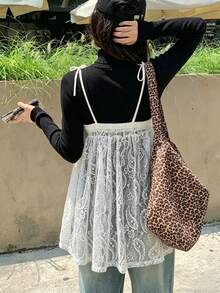 DAZY Áo camisole nữ phối ren, kiểu dáng thường ngày, đa năng, thích hợp mặc hàng ngày. - trắng - Xem 2