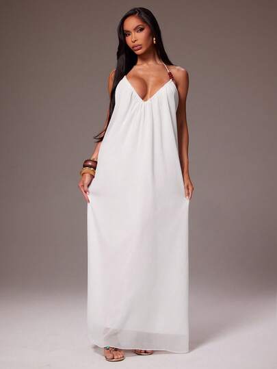 Radiana Women's Sexy Elegant Unique White Chiffon Spaghetti Strap Dress, Bohemian Holiday Long Dress, White Dress, Sexy Backless Long Dress, Flowing Chiffon Dress, Mesh Dress, Goddess Dress, Beach Dress, White Dress, Sexy Summer Holiday Dress, Beachwear, Summer Outfit, Beach Outfit, Holiday Outfit
