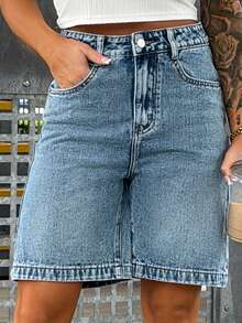 SAYEHFBABY Women's Loose Fit Bermuda Denim Shorts With Pockets Y2k Jorts Casual - Blue - View 5