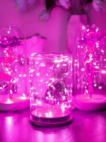 1/6 Packs 3/5/10/15/20M Battery Powered Pink Color Copper Wire Starry Sky Fairy Light,Suitable For Bedroom Decor, Christmas Decor, Party Decor, Wedding Decor, Center Decoration, Valentine's Day Decoration Light,Room Wall Decor Lights,Christmas Tree Decoration Led Lights String - Pink - View 2
