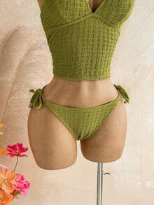 Soleia Women's Solid Color Halter Tie Bikini Set, Summer Beach - Green - View 6