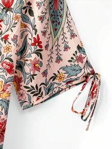 Linhara Camisa de manga corta holgada con estampado floral diminuto, estilo suave retro - Rosa - Ver 3