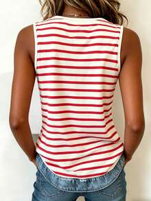 EMERY ROSE Women's Casual Versatile Striped Denim Effect Print Top - Multicolor - View 2
