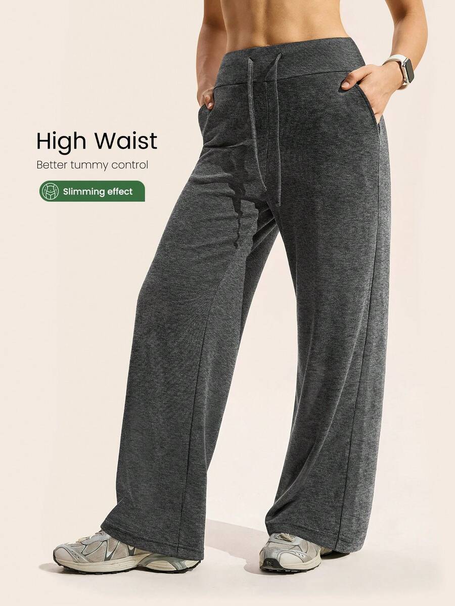 Exploreva Pantalones deportivos de unicolor con cordón en la cintura - Gris Oscuro - Ver 1