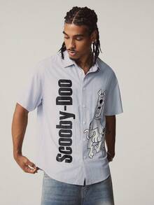 SCOOBY-DOO X SHEIN Men's Striped Short Sleeve Single-Breasted Shirt - Light Grey - View 7
