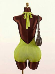 Bộ jumpsuit nữ mùa hè mới về, cổ chữ V sâu, thiết kế dây buộc gợi cảm. - màu xanh lá - Xem 7