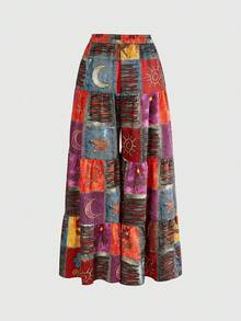 ROMWE Quần ống rộng kẻ caro phong cách hippie dành cho nữ, thích hợp cho lễ hội nhạc đồng quê, kỳ nghỉ. - Nhiều màu - Xem 2