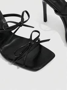 CUCCOO SZL Giày sandal cao gót vuông quai đôi màu đen có nơ, kiểu dáng gợi cảm, thích hợp mặc ngoài, lấy cảm hứng từ Spice Girl. - màu đen - Xem 5