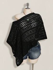SHEIN ICON Áo dệt kim móc cổ lệch màu đen cỡ lớn dành cho nữ - màu đen - Xem 3