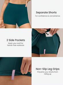 GLOWMODE Đầm ngắn FeatherFit™ cổ tròn, thắt nút, nhanh khô, thấm hút mồ hôi. - Màu xanh lá cây đậm - Xem 3