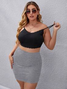 Calvaya Plus Size Women Solid Color Knit Bodycon Tight Sexy Mini Skirt - Light Grey - View 4
