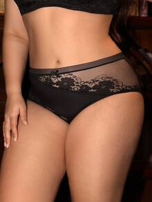 SHEIN 1 pieza Panty sexy de mujer con parches de encaje - Negro - Ver 5