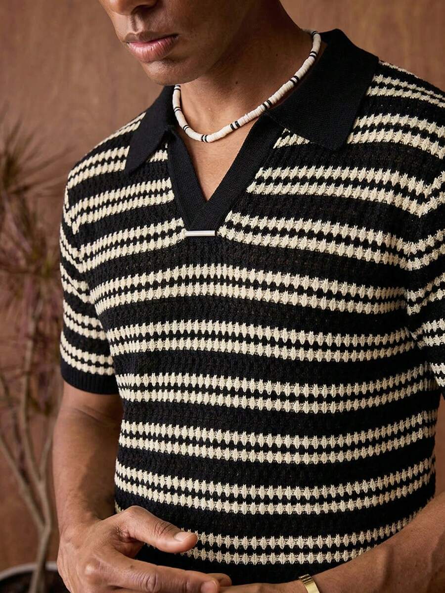 AKNOTIC Atasan Pullover Rajut Longgar Kasual Pria Warna Hitam dengan Resleting Setengah untuk Liburan Musim Panas