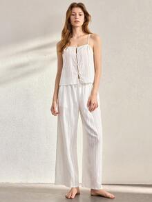 Ocili Leisure Comfortable Cotton Cutout Bohemian Soft Camisole Pants Set, Relaxed Minimalist Drawstring Chic Autumn Pajamas For Women - White - View 4