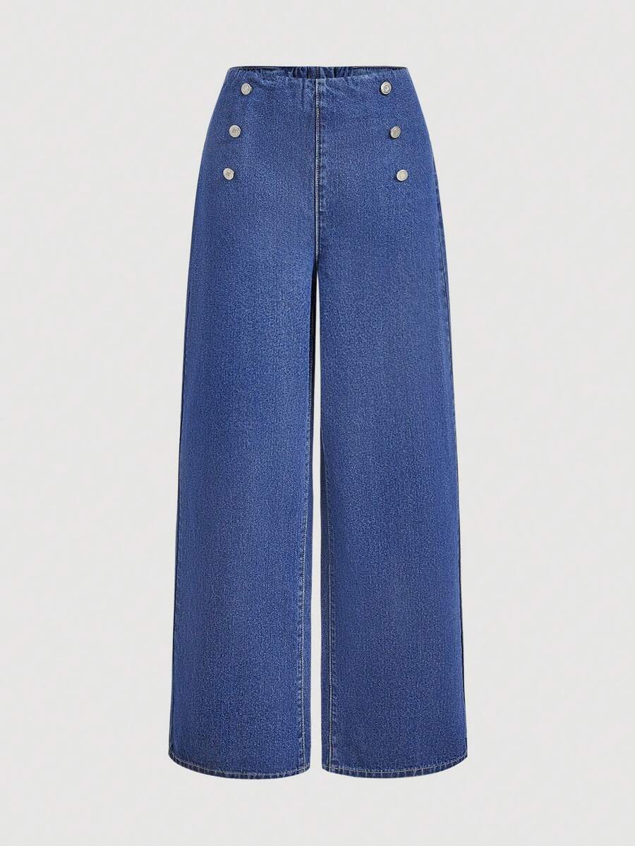 Sweetra Women's Casual Button Denim Pants, Spring/Summer - Light Wash - View 1