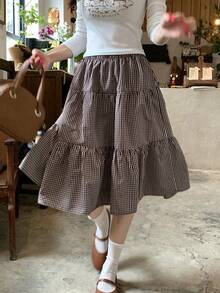 DAZY Women's Plaid Skirt, Fresh Korean Style, Suitable For Spring And Summer - Coffee Brown - View 4
