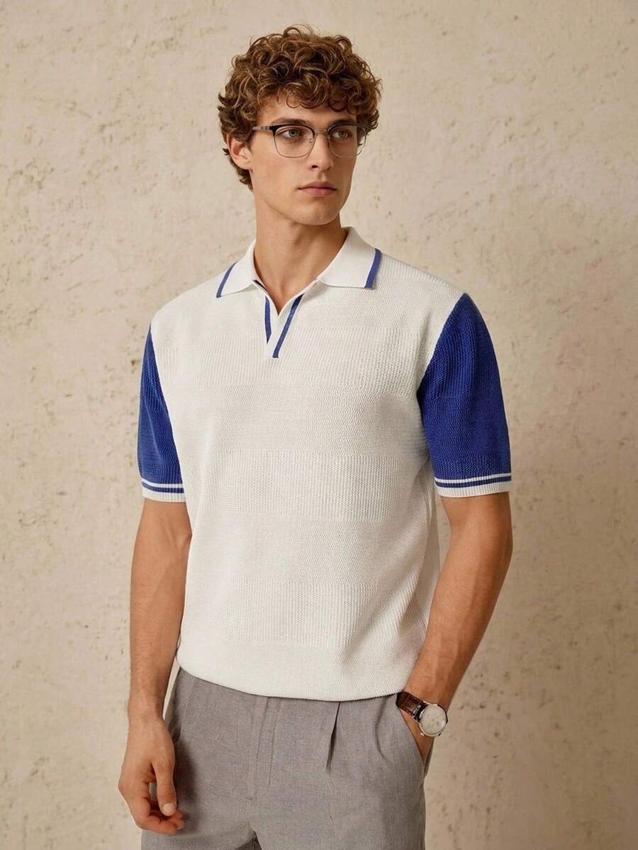 Manfinity CityGents 男士休闲运动通勤撞色 Polo 领短袖针织衫，夏季
