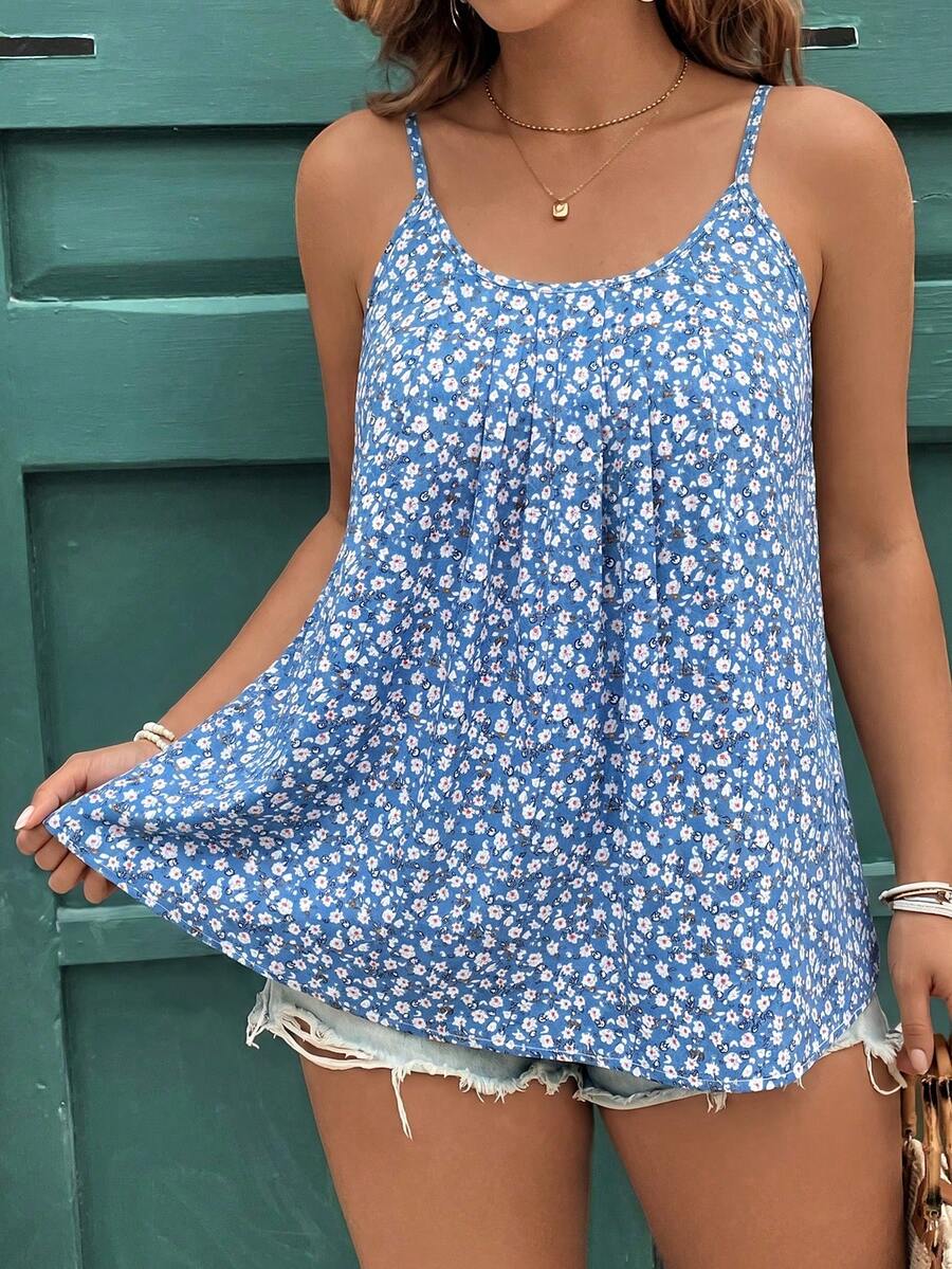 Reflora Plus Size Women Summer Ditsy Floral Camisole - Blue - View 1