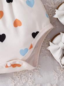 SHEIN Baby Girl Heart Print Casual Sleeveless Romper - Multicolor - View 3
