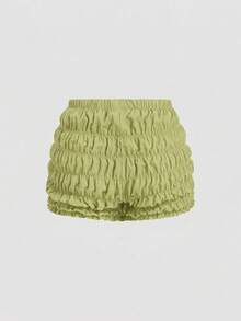 SHEIN MOD Plus Size Tomato Girl Cute Bow Decor Ruffle Trim Mini Shorts - Green - View 2