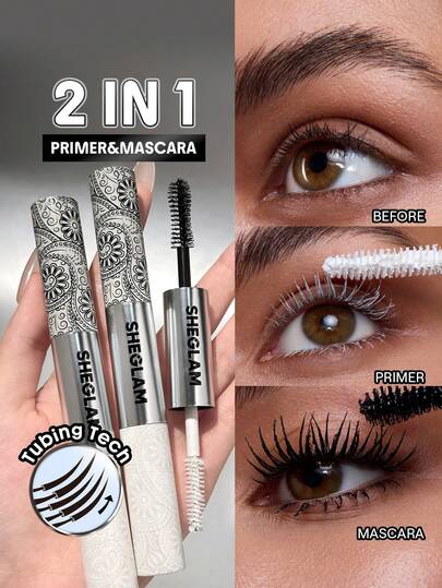 SHEGLAM All-In-One Primer & Tubing Volume Mascara-Tubing Black Brand Beauty Makeup Face Paint Cosmetic For Women Girls Perfect For Spring Summer Ideal For Y2K Fancy Fashion Suitable For Birthday Mother'S Day Gift Rave Party Ready Best Color