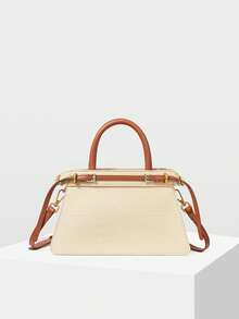 MOTF PREMIUM BOLSO DE MANO PARA DAMAS, BOLSO DE VIAJE CON HEBILLA EXQUISITA Y CONTRASTANTE - Patrón de cocodrilo marrón arroz - Ver 5