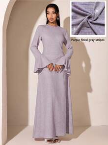 Veilorie Vestido elegante de estilo árabe con mangas de campana para mujer - Morado - Ver 6