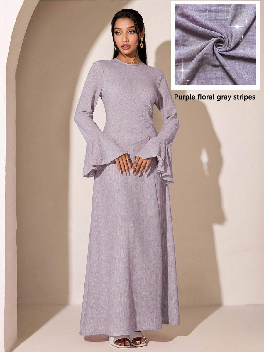 Veilorie Vestido elegante de estilo árabe con mangas de campana para mujer - Morado - Ver 1