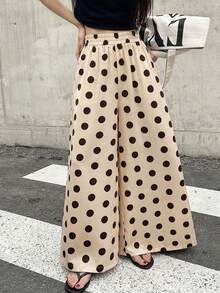 Pantalones de pierna ancha con estampado de lunares y cintura elástica para mujer - Albaricoque - Ver 7