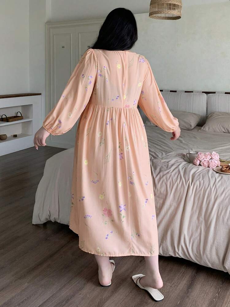 Dazy Plus Plus Size Women Floral Allover Print Long Nightgown, Cute Spring/Summer