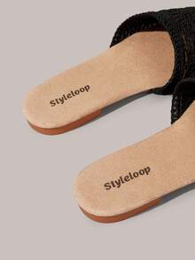 Styleloop Dép nữ màu đen, họa tiết hoa, kiểu dáng nghỉ dưỡng cổ điển, thoải mái, thích hợp đi biển. - Xám đen - Xem 6