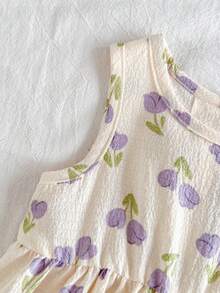 SHEIN Vintaside Kids 女婴夏季条纹连衣裙，柔和渐变色营造甜美氛围，经典条纹图案简约时尚，背部蝴蝶结装饰俏皮吸睛，宽松舒适，适合散步、休闲时光、家庭出游、派对及其他欢乐场合。 - 淡紫色 - 查看 9