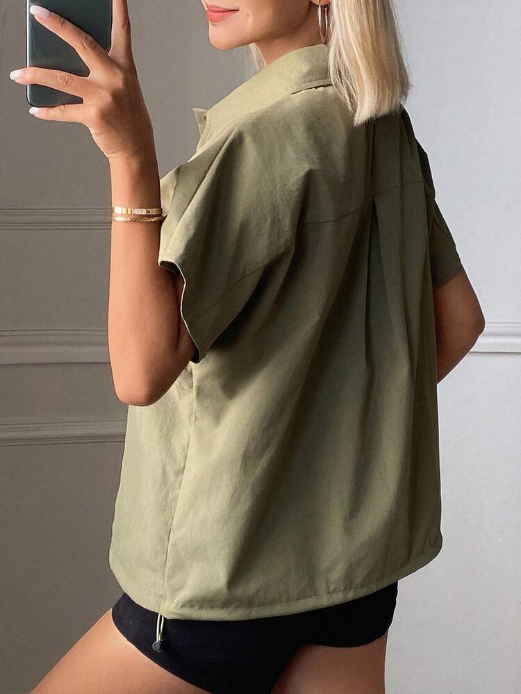 Women's Loose Solid Color Turndown Collar Short Sleeve Casual Street Thin Jacket Vest For Summer