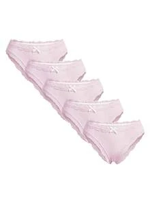 Ocili 5 chiếc/gói Quần lót nữ cạp thấp, màu trơn, chất liệu cotton mềm mại, viền ren, kiểu dáng thanh lịch, thoải mái mùa thu. - Hồng - Xem 1