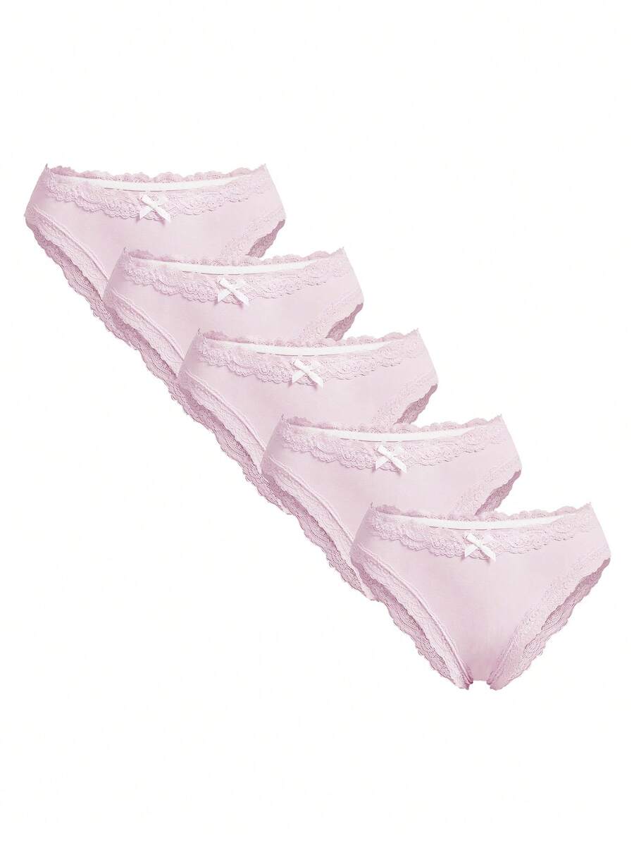 Ocili 5 chiếc/gói Quần lót nữ cạp thấp, màu trơn, chất liệu cotton mềm mại, viền ren, kiểu dáng thanh lịch, thoải mái mùa thu. - Hồng - Xem 1