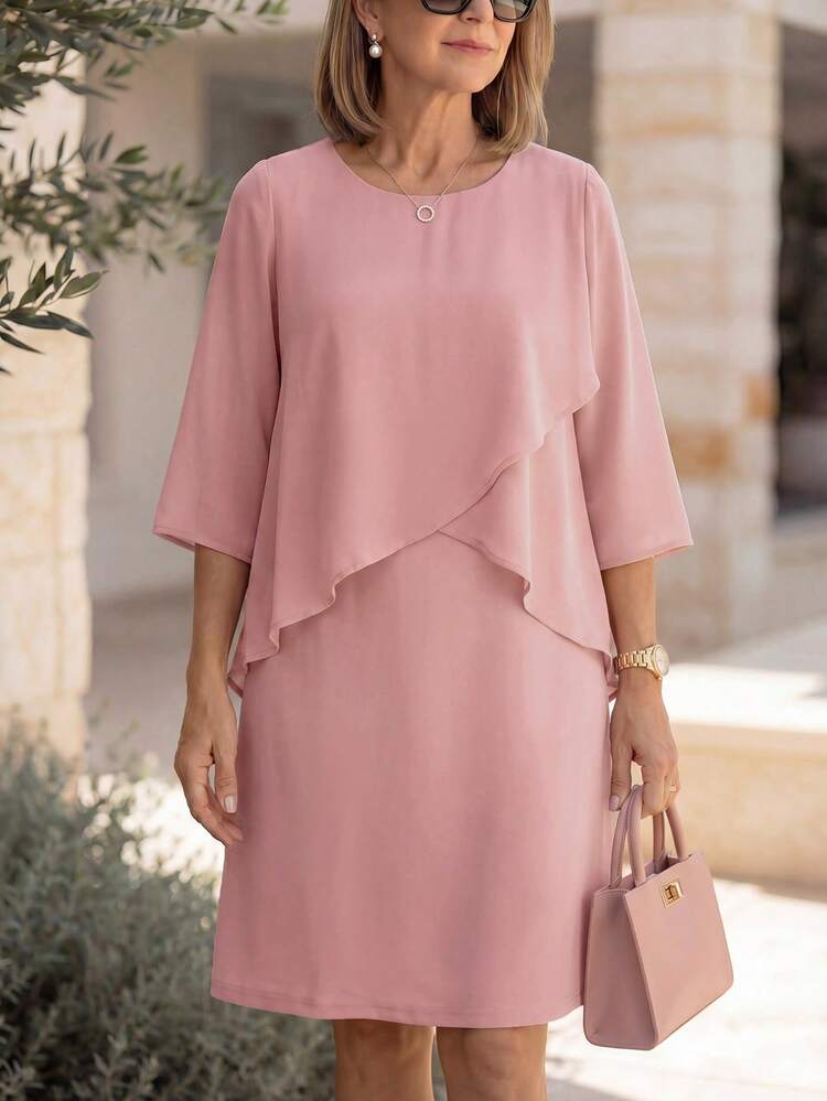 Women's Solid Color Layered Design Casual Dress