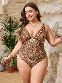 SHEIN Swim Curve Plus Size Digital Print Casual Boho Vacation Tankini Swimwear Beach Summer - Multicolor - View 6